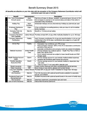 Benefit Summary Sheet 2015 - HACH