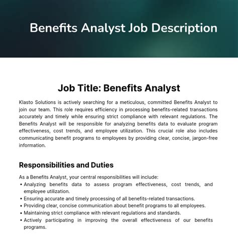 Benefits Analyst Job Description - Betterteam