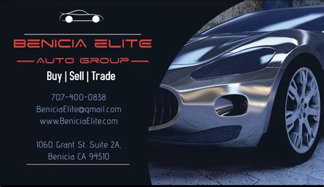 Buy a gift up to $1,000 with the suggestion to spend it at Benicia Elite Auto Group. Delivered in a customized greeting card by email, mail or printout. Delivered in a customized greeting card by email, mail or printout.