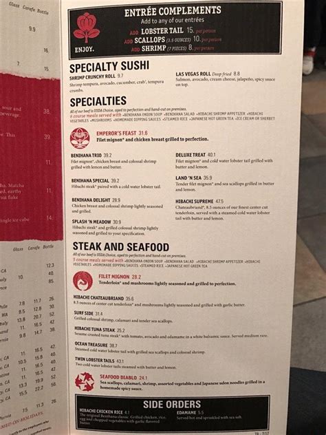 Benihana menu. Only a 15-minute drive from Salt Lake International Airport, Benihana is popular year-round with tourists, convention-goers, and skiers alike. Validated parking is available in the parking structure on West Temple at 200 South. 165 S. West Temple, Salt Lake City, UT 84101. 801.322.2421. 