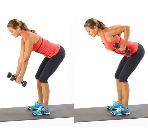 Bent over rowing with dumbbells. Executing Dumbbell Bent Over Row Correctly. Now That you are in the correct starting position. Next pull the dumbbells beside your torso and go as far back as you can comfortably. Pull while focusing on bringing your shoulder blades together. Finally, lower the weight stopping before your elbow lock. And repeat. 