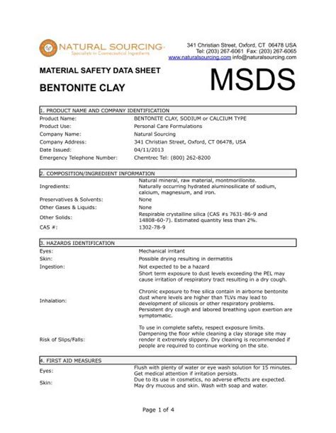 Bentonite msds 2018. .  ...