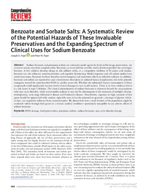 Benzoate and Sorbate Salts: A Systematic Review of the Potential ...