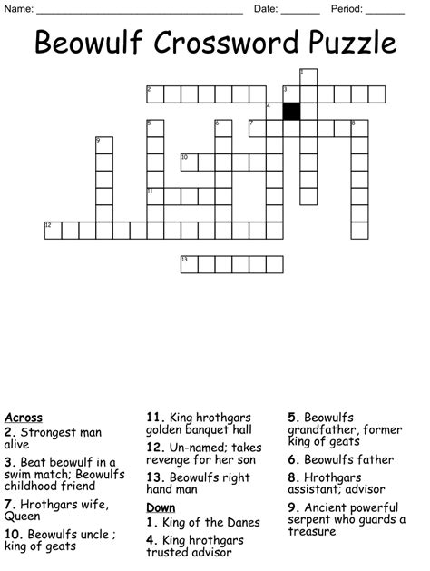 Beowulf, e.g. Crossword Clue. The Crossword Solver found 30 answers to "Beowulf, e.g.", 4 letters crossword clue. The Crossword Solver finds answers to classic crosswords and cryptic crossword puzzles. Enter the length or pattern for better results. Click the answer to find similar crossword clues ..