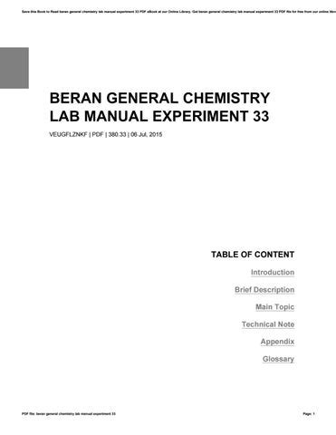 Beran general chemistry lab manual experiment 33. - Los abcs del éxito bob proctor.