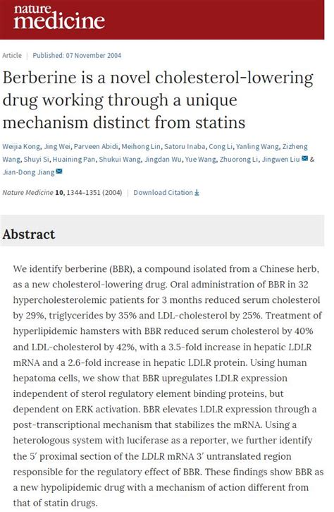 Berberine--a novel approach to cholesterol lowering