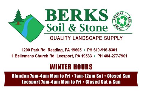 Berks Soil & Stone Inc at 1200 Park Rd, Reading, PA 19605 - ⏰hours, address, map, directions, ☎️phone number, customer ratings and reviews.. Berks soil and stone inc