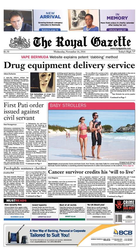Bermuda royal gazette. The Royal Gazette covers a range of topics from customs, Government House, homelessness, Hamilton Plan, cannabis legalisation, and more. Find the … 