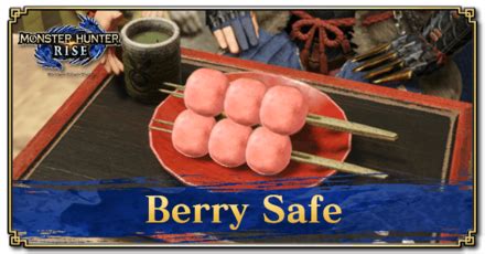 Berry safe dango mhr. Updated: 30 Jun 2022 04:18. Meals in Monster Hunter Rise (MHR or MHRise) refer to food that a Hunter can partake of before a hunt. They are comprised of three Dango that the Hunter can choose from the Tea Shop menu. Each Dango comes with a Skill that has a chance of activating upon the Meal's consumption. Each meal will also provide a boost to ... 