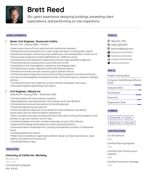 Best Cv For Engineers Civil Engineer Resume Example CV Sample 2020