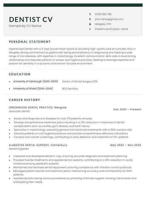 Best Dentist CV Example