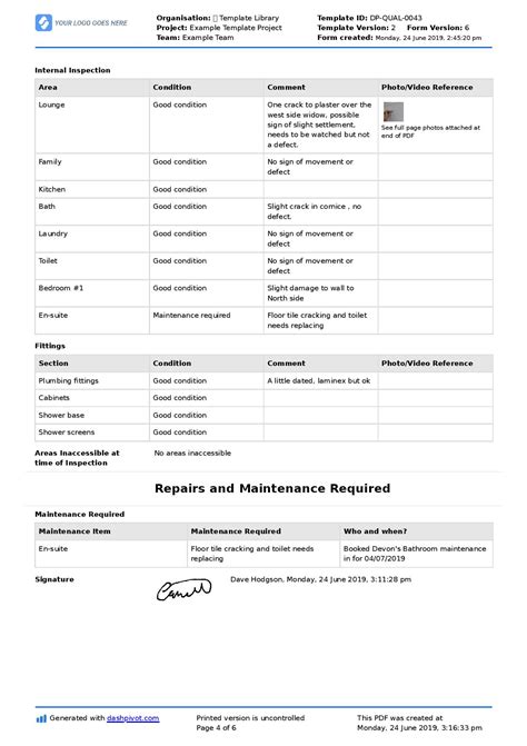 Best Property Inspection Report Template Excel in 2021 Report