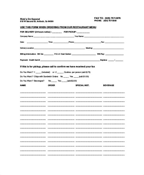 Best Templates Sample Food Order Form 9+ Examples in Word, PDF