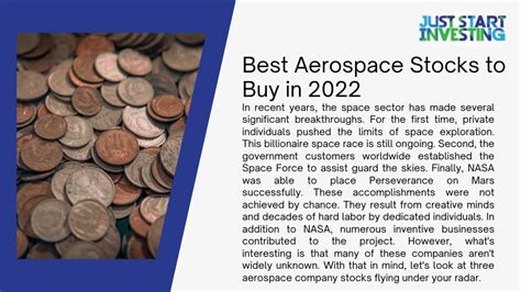 Dec 20, 2022 · In this article, we discuss 5 best aerospace stocks to buy. If you want to see more stocks in this selection, check out 11 Best Aerospace Stocks To Buy . 5. Northrop Grumman Corporation (NYSE: NOC) . 