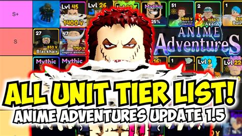 Oct 15, 2023 · Top 10 Must Have Units In Anime Adventures Update 17.5!-----If you'd like to support me!!https://streamlabs.com/itsmrrhino1/tip-----Check out my Ro... . 