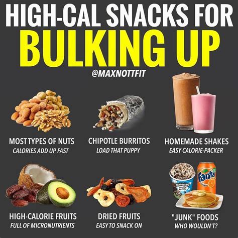 Best bulking snacks. 1. Oatmeal. Oatmeal is a staple food, and for good reason. You can buy it in bulk at any big supermarket—that much you know. Oatmeal can go in pretty much every meal, it's easy to travel with, and it plays nicely with both protein and fat sources. For example, you can mix oats with eggs or egg whites, which is a classic bodybuilder meal. 