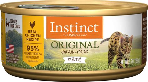  Raw sourced. This cat food is high animal protein, real meat, fruit, and vegetables, enriched with natural sources of omega fatty acids. If you’re interested, here is where you can find more nutritional information on The “Raw Brand” INSTINCT Original cat food. #2. WELLNESS Natural Grain Free Wet Canned Cat Food. . 
