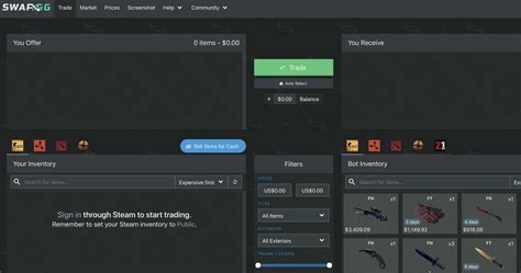 Best csgo trading sites. RapidSkins Review. Trade your skin. First Trade Bonus, Store Discount and TopUp Bonus. TradeItGG Review. Trade your skin. What Are CS2 & CS:GO Trading Sites? The skin … 