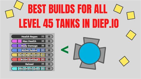 Best diep builds. Objective: max out body damage, health regen and 6/7 max health. Select machine gun at level 15. PART II - lvls 22 to 33. Objective: max out movement speed. Select destroyer at level 30. PART III - lvls 33 to 45. Objective: have 6/7 reload. You should be ramming everyone by now. In the end you should look like this: 