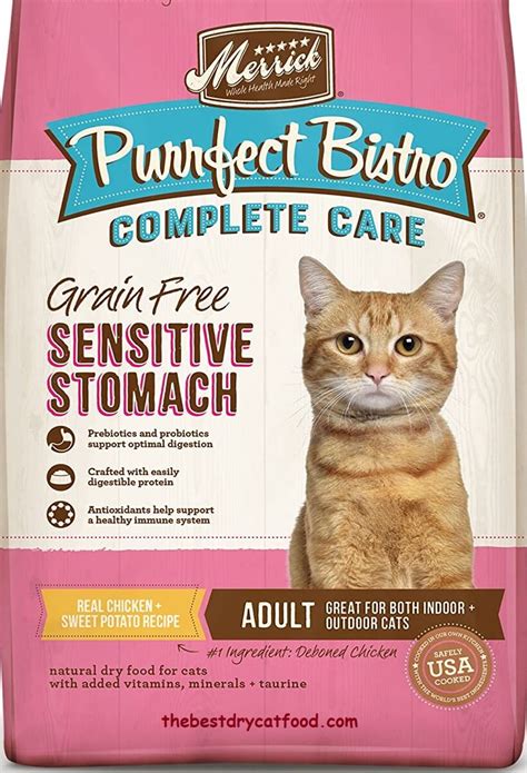 Best dry cat food for sensitive stomach. Why serve Scrumbles Chicken Dry Cat Food? Added probiotics for pretty poops, immune function and digestion; Free from gluten, soy, egg, and dairy for sensitive cats; 75% responsibly sourced chicken to help your obligate carnivore thrive; 100% recyclable bag; Handy reseal to keep food fresher for longer; Or check out our other dry cat food ... 