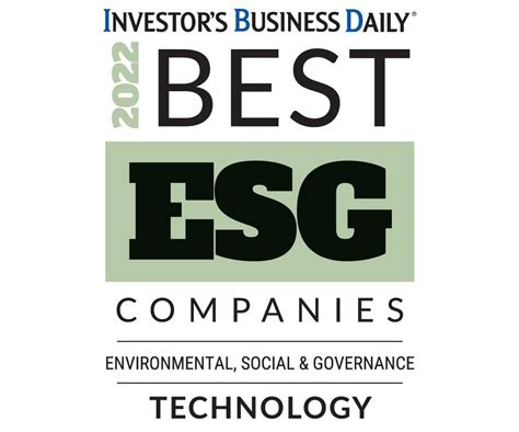 Best esg companies. The Best ESG Companies logos and accolades are available for licensing through Investor's Business Daily's partner, The YGS Group, by email at IBDlicensing@theygsgroup.com or at 800-290-5460. 