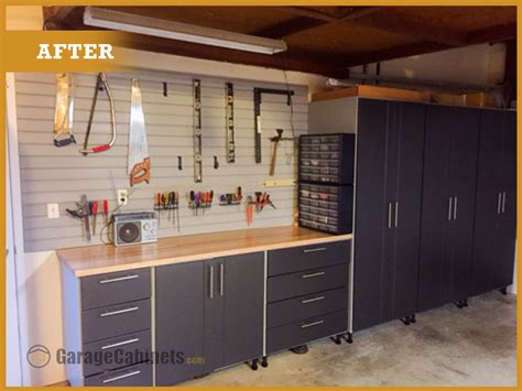 Best garage cabinets. Make sure that your storage cabinets and shelves leave enough space for your vehicle and for comfortable getting in and out of the car. In a small garage it is best to opt for wall mounted alternatives and leave the floor space free. Choose the type of cabinets, as the market offers different options – metal, plastic, wooden, etc. 
