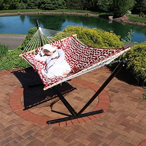 Best hammock with stand. This universal hammock stands with a double hammock and is the favorite and best-selling combo. The double hammock is made with a 100% tightly woven cotton cloth, which allows for a soft airy, breathable fabric. Polyester end strings are used to ensure a long-lasting hammock. 