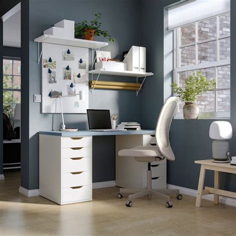 AGENTSESSION. BESTÅ BURS Desk, high gloss white, 471/4x153/4" Stylish desk with a simple design and slim lines. Compact and easy to place, even in the middle of a room thanks to its finished back. Two practical drawers for things you want to keep close at hand. .