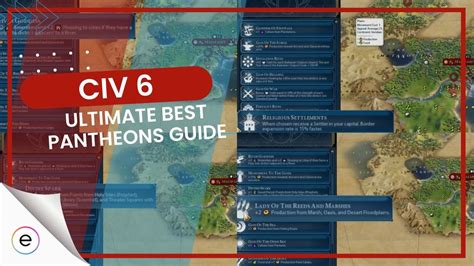 Best pantheons civ 6. Make sure you place your holy sites next to a river, as it benefits you a lot. As Khmer, you almost always want to take river goddess, so that is one of the reasons why holy sites next to rivers are a priority. I even pick that pantheon over religious settlements, and so do a lot of players. As for a religion, I would take choral music or feed ... 