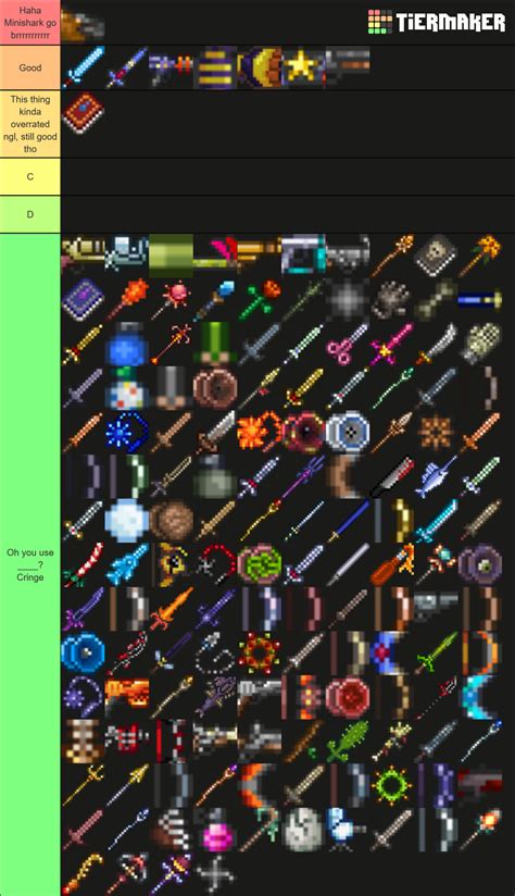 Best pre hardmode magic weapons. The Magick Staff is a Pre-Hardmode magic weapon. It combines the effects of 9 of the early game magic bolts, applying all their effects in one projectile. Upon hitting an enemy, it inflicts the Elemental Decay debuff for 5 seconds, the Charmed debuff for 3 seconds, the Ichor debuff for 2 seconds, the Confused debuff for 1.5 seconds, and the Petrify debuff … 
