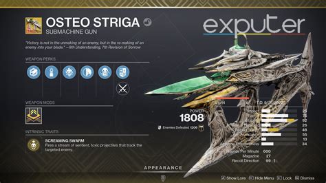 This video will be my full breakdown of the new Witch Queen Exotic sub machine gun Osteo Striga. I'll run the damage numbers, check in on the weapons unique.... 