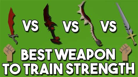 Best str training weapon osrs. Comparison of high-level melee weapons. The following two tables provide a comparison of two-handed and dual-wielded melee weapons requiring an Attack or Strength level above 75. Note that augmented degradable items no longer use the equipment degradation system, but instead drain charge from the charge pack . 