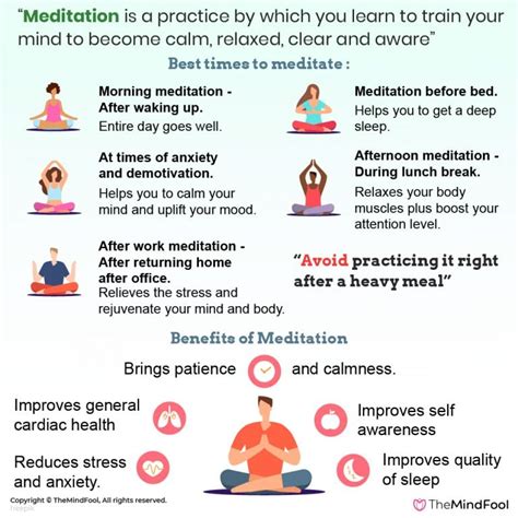 Best time to meditate. 4 Dec 2023 ... Meditating and calm focused breathing in the morning can reduce stress and anxiety throughout the day and can also aid in your digestion. Deep ... 