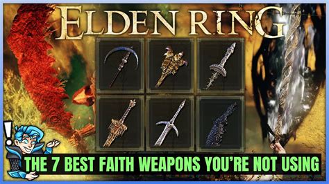 The best faith weapons in Elden Ring are: Blasphemous Blade. Golden Halberd. Coded Sword. Winged Scythe. Godslayer’s Greatsword. Maliketh’s Black Blade. Cipher Pata. Sacred Relic Sword. …. 