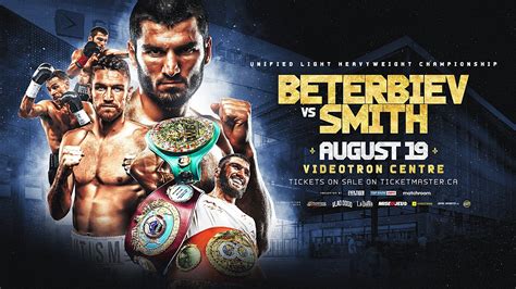 By. Ricky Carroll. Published on January 11, 2024. On Saturday, January 13, at the Videotron Centre in Quebec City, Callum Smith (29-1, 21 KOs) will clash with Artur Beterbiev (19-0, 19 KOs) for the Russian-born fighter’s IBF, WBC and WBO world light heavyweight titles. As we enter fight week, BFW have bought you everything you need to …. 