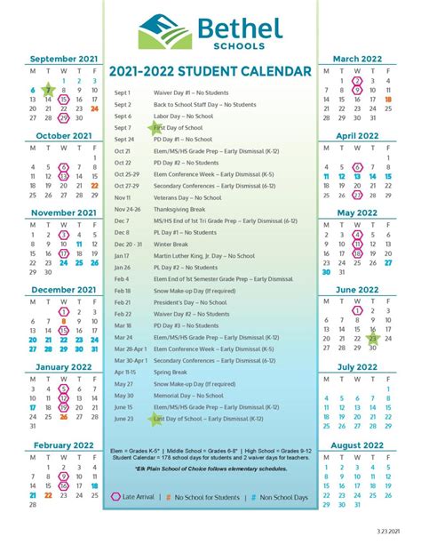 Bethel School District Calendar