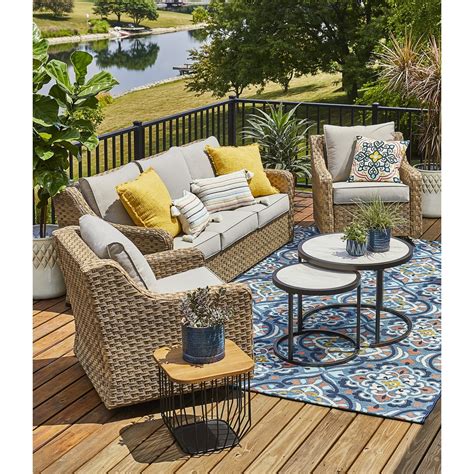 Better Homes & Gardens River Oaks 3-Piece Sofa and Nesting Tables with Patio Cover, Dark. 701 4.2 out of 5 Stars. 701 reviews. Available for 3+ day shipping 3+ day shipping. Better Homes & Gardens Brushed Nickel Open Double Rollerball Shower Curtain Hooks, Set of 12. Options $ 7 96. current price $7.96.. 