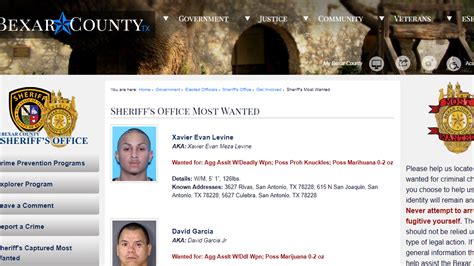 Bexar warrant lookup. Wanted For: Aggravated Assault with a Deadly Weapon, Assault by Impeding Breath/Circulation, Assault of a Family/Household Member, Unlawful Restraint, Possession of a Controlled Substance, Criminal Mischief. Gang Affiliations: Texas Syndicate. Last Known Address: Alamo, Texas. Up To $5,000 Reward. 