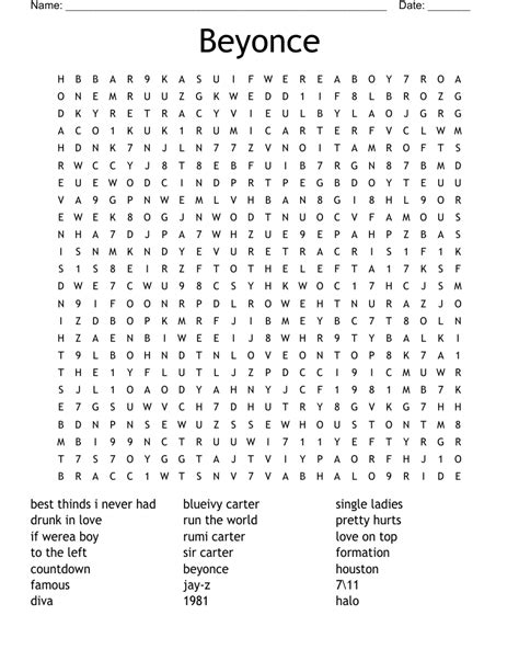 Beyonce Search Word Search WordMint
