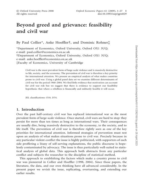 Beyond greed and grievance: feasibility and civil war