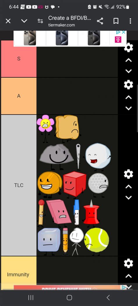Bfdia maker.  Edit the label text in each row.  Features oversized BFDI ch...