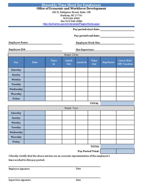 Bi Weekly Time Sheet Templates at