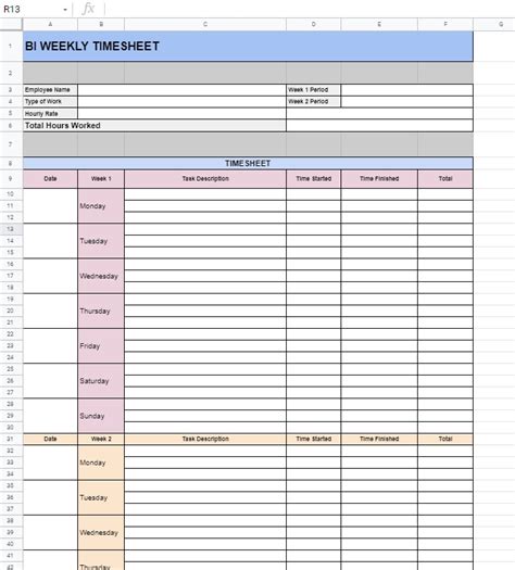 Bi Weekly Timesheet Template For Google Sheets Monitask