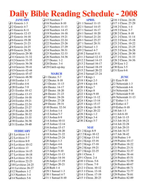 Bible reading schedule. Welcome to Bible Plan! These plans help you read through the entire Bible in a year in just 20 mins a day. Sign up to receive free daily email reminders containing links to that day’s reading. Each Bible reading plan is available in many languages and translations. All plans are free: there are no charges or strings attached. 