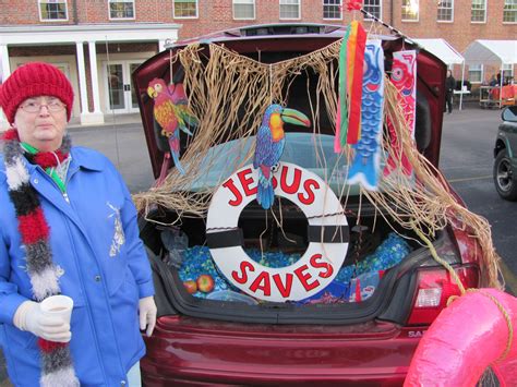 Deck It Out in Fall Leaves. For a budget-friendly and cute trunk or treat idea, use fallen leaves from your own backyard tied together with some twine to make a garland for your car's trunk or SUV .... 