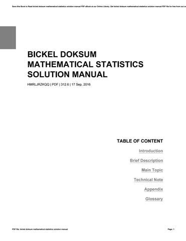 Bickel doksum mathematical statistics solution manual. - Renta del pulque en nueva españa, 1663-1810.