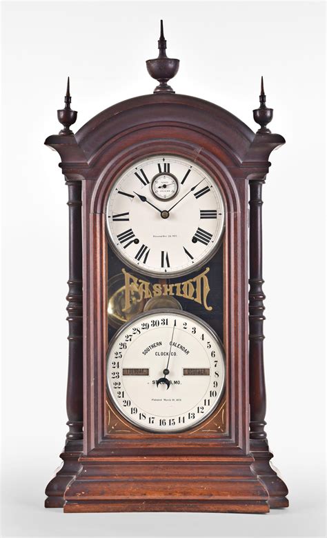 Bid Now Southern Calendar Clock Co. Fashion No. 4 calendar shelf clock