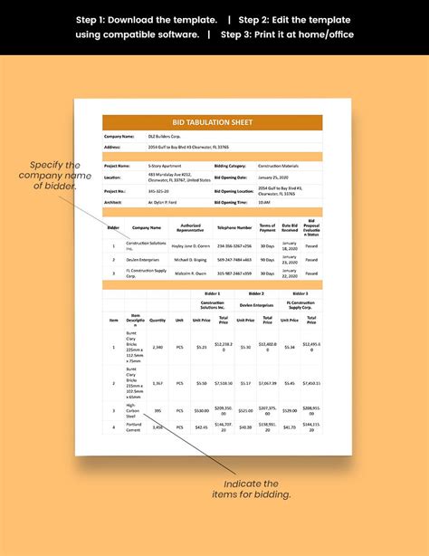 Bid Tabulation Template in MS Word, MS Excel, GDocsLink, Google Sheets