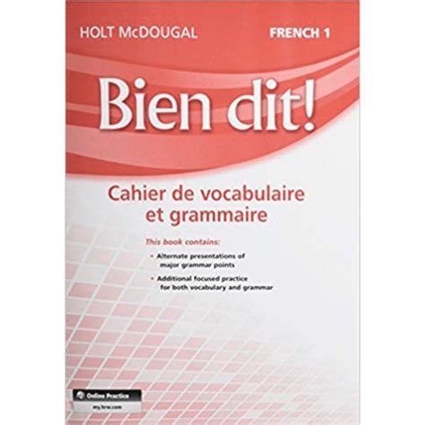 Download Bien Dit Vocabulary And Grammar Workbook Student Edition Level 1A1B1 By Holt Mcdougal