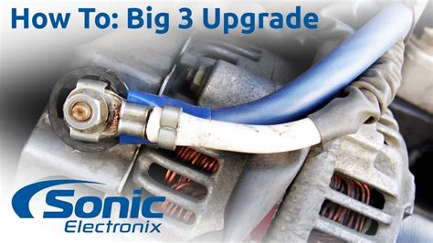 The "Big 3" is a very easy upgrade to your car's electrical system that will help to reduce voltage drop for power-hungry amplifiers. If you've ever measured your voltage drop when playing music with the volume to the max with your engine running, you'll see that instead of reading 14.4v or 13.8 (depending on car), your voltmeter will read 13v, 12v, or even lower!. 